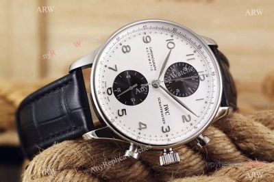 Fake IWC PORTUGIESER Watch SS White Chronograph Black Sub-dial